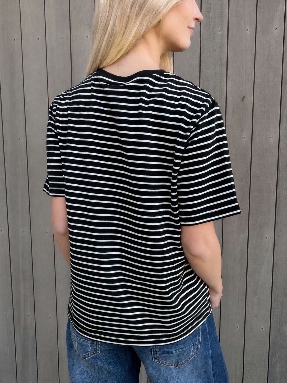 Lulu Tee - Black with White Stripes