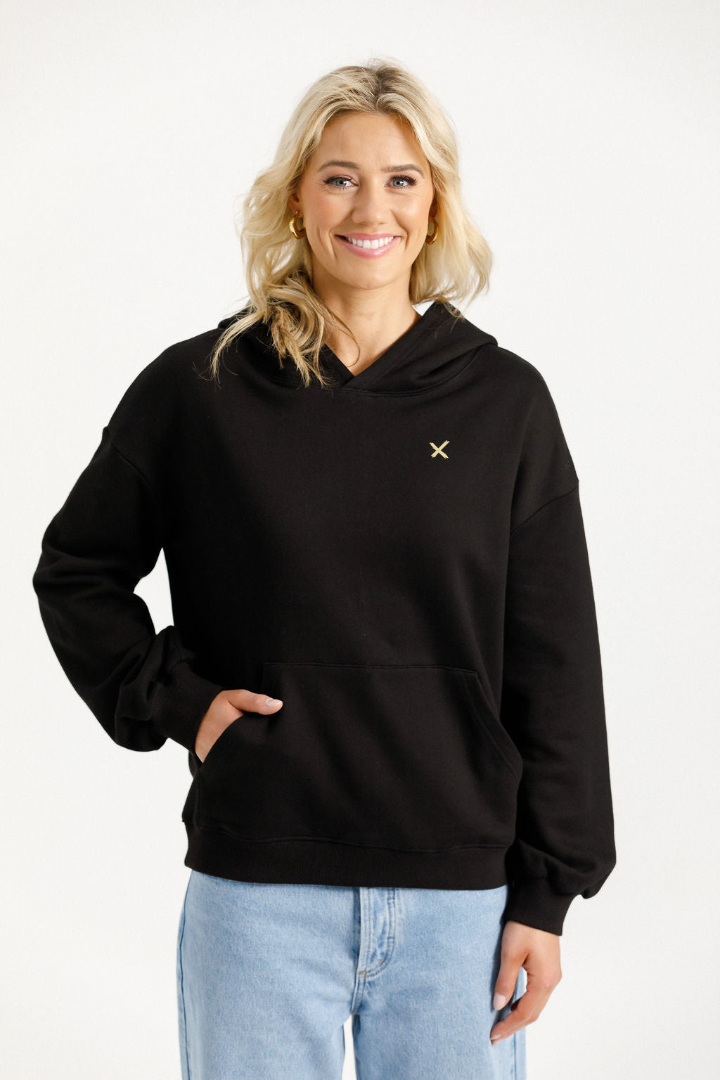 Elliot Hoodie - Alpine Weight - Black with Gold X