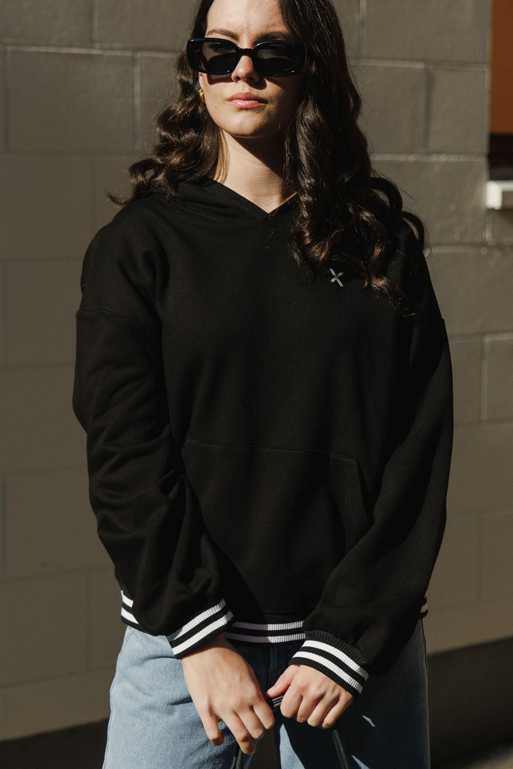 Elliot Hoodie - Alpine Weight - Black with Silver X and Stripe Cuffs