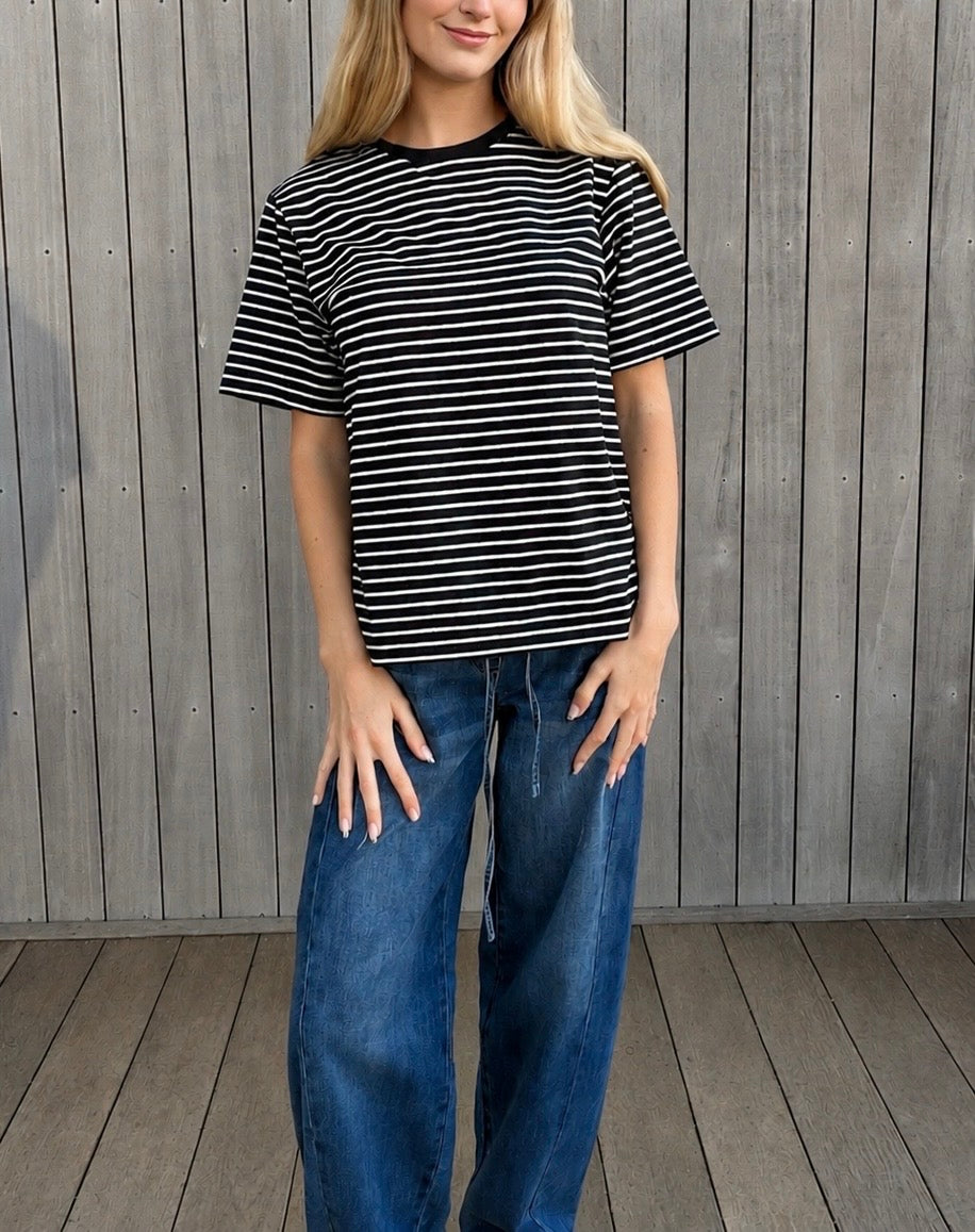 Lulu Tee - Black with White Stripes