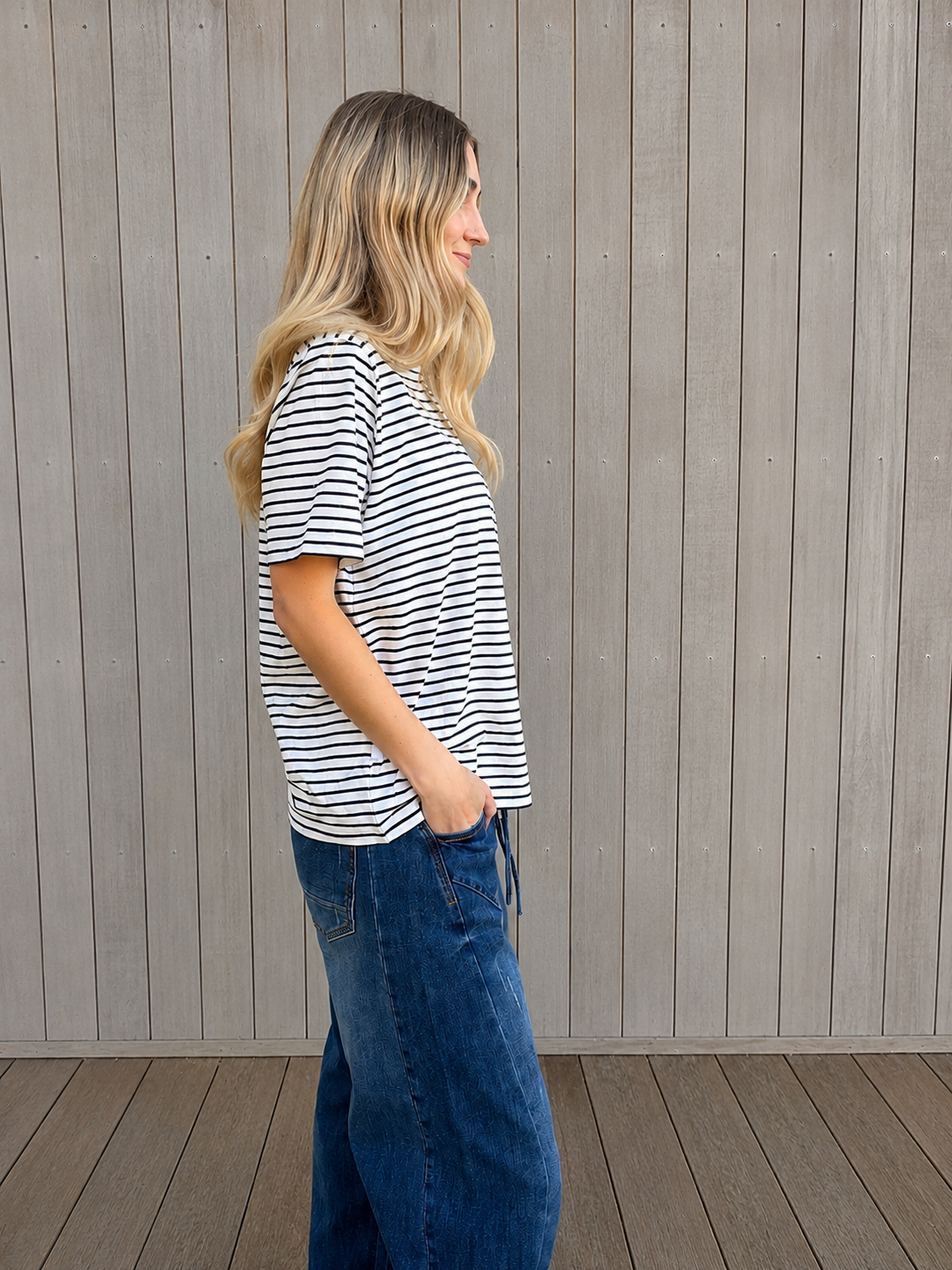 Lulu Tee - White with Black Stripes