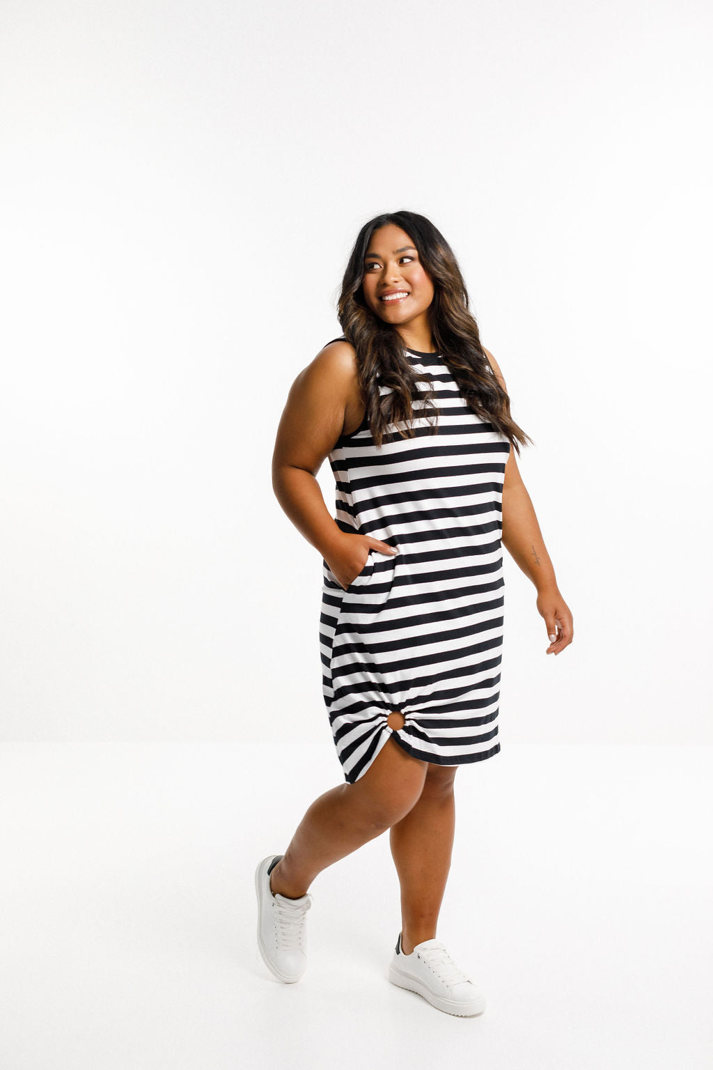Jane Singlet Dress - Black and White Stripes