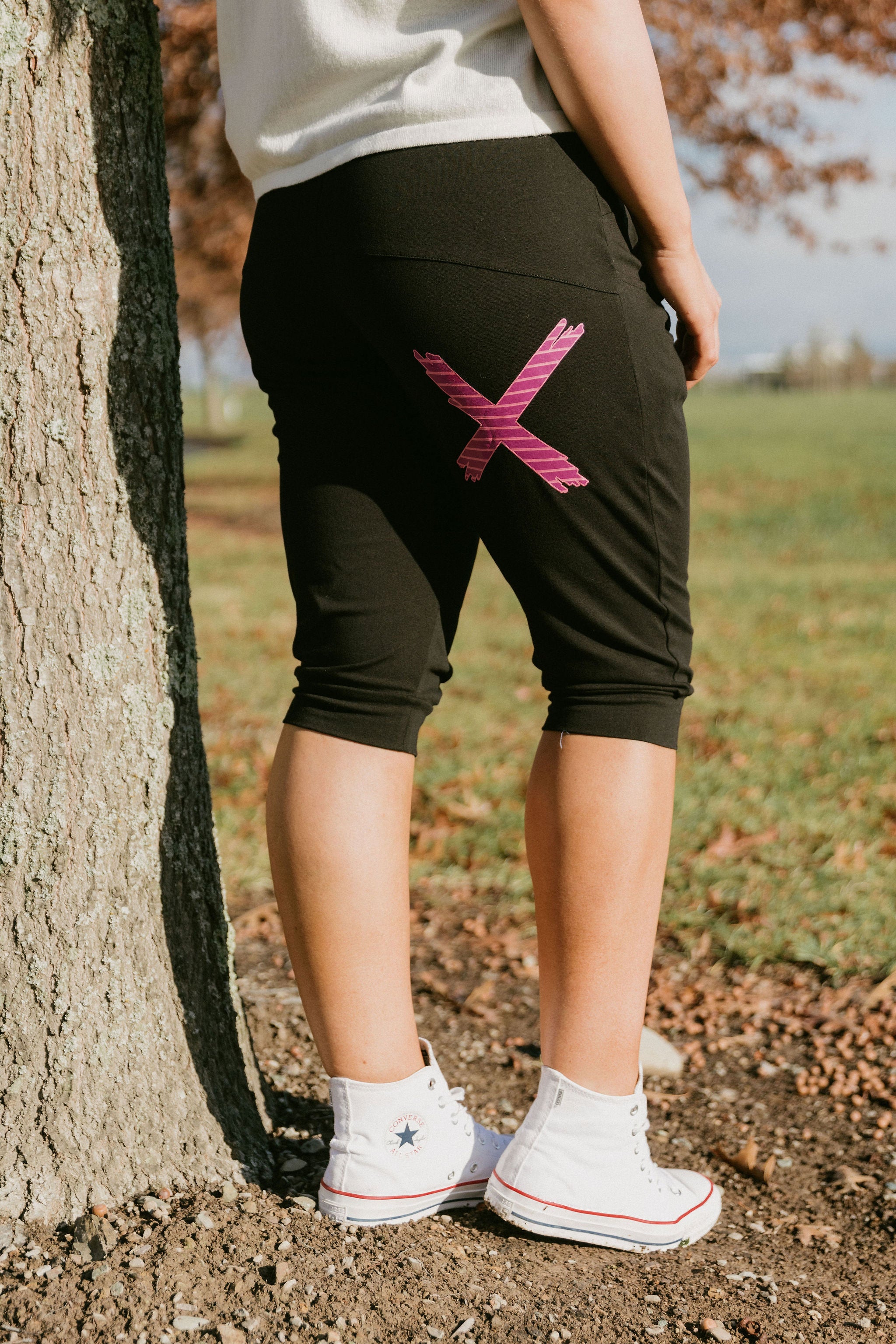 3/4 Apartment Pants - Black with Candy Stripe X