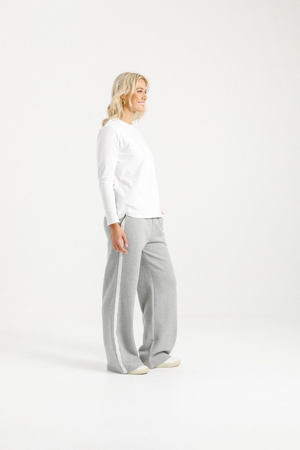 Palazzo Pants - Alpine Weight - Grey Marle with White Velvet Ribbon