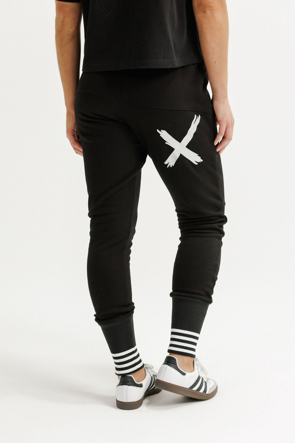 Apartment Pants - Alpine Weight - Black with Silver X and Striped Cuffs