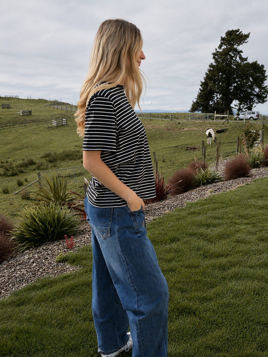 Lulu Tee - Black with White Stripes