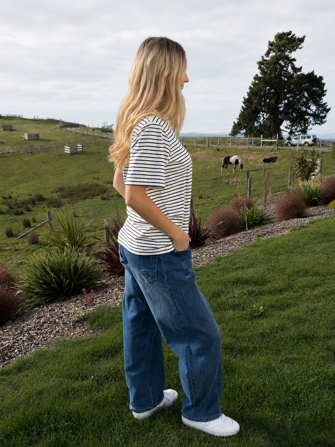 Lulu Tee - White with Black Stripes