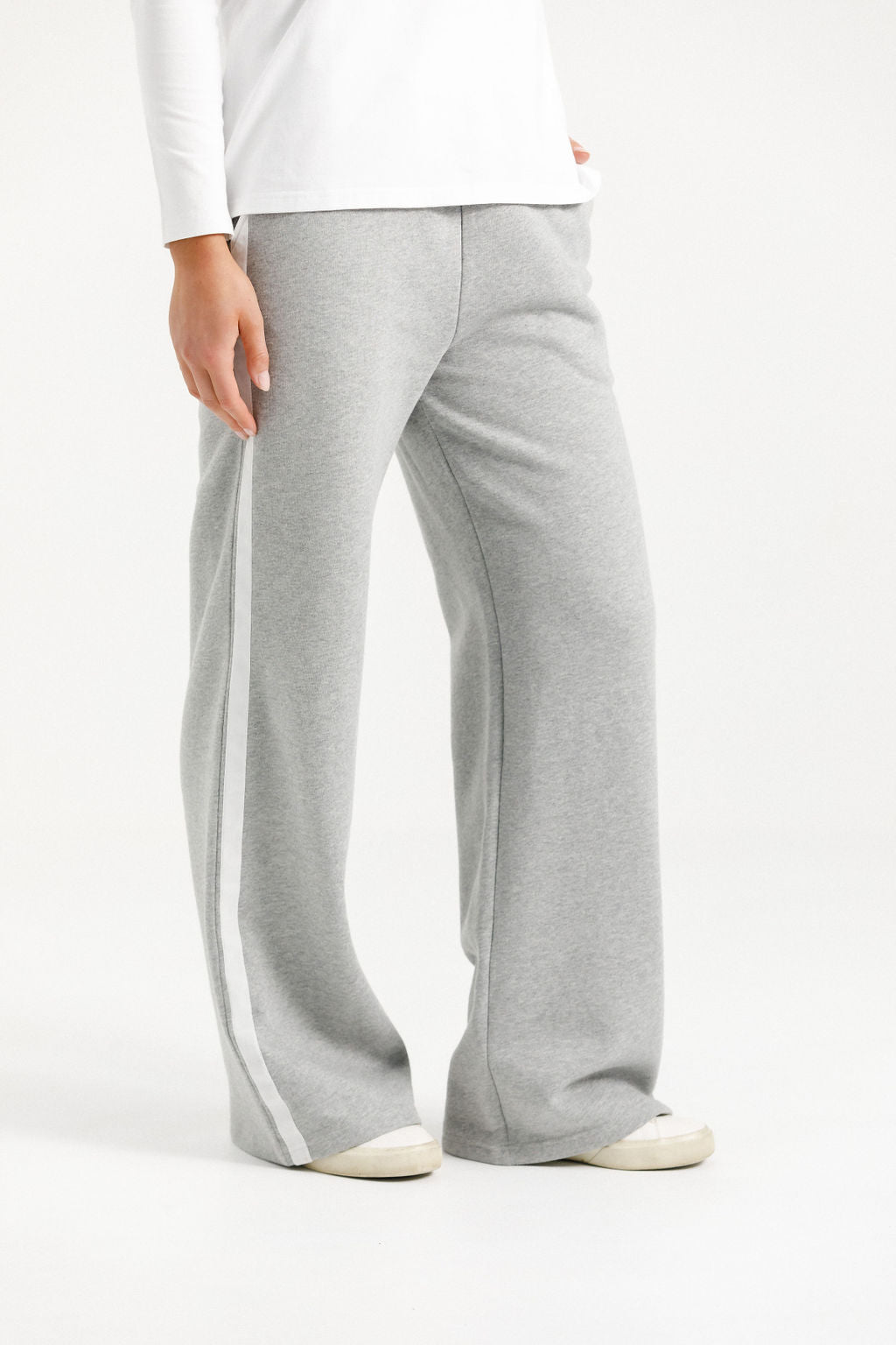 Palazzo Pants - Alpine Weight - Grey Marle with White Velvet Ribbon