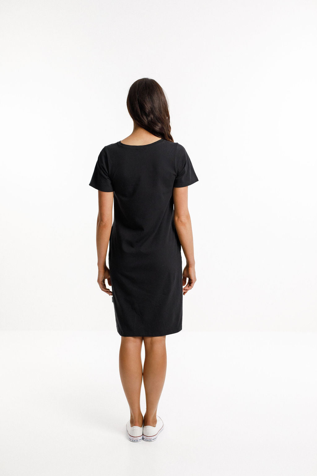 Taylor Tee Dress - Black with Tonal Bouquet Print