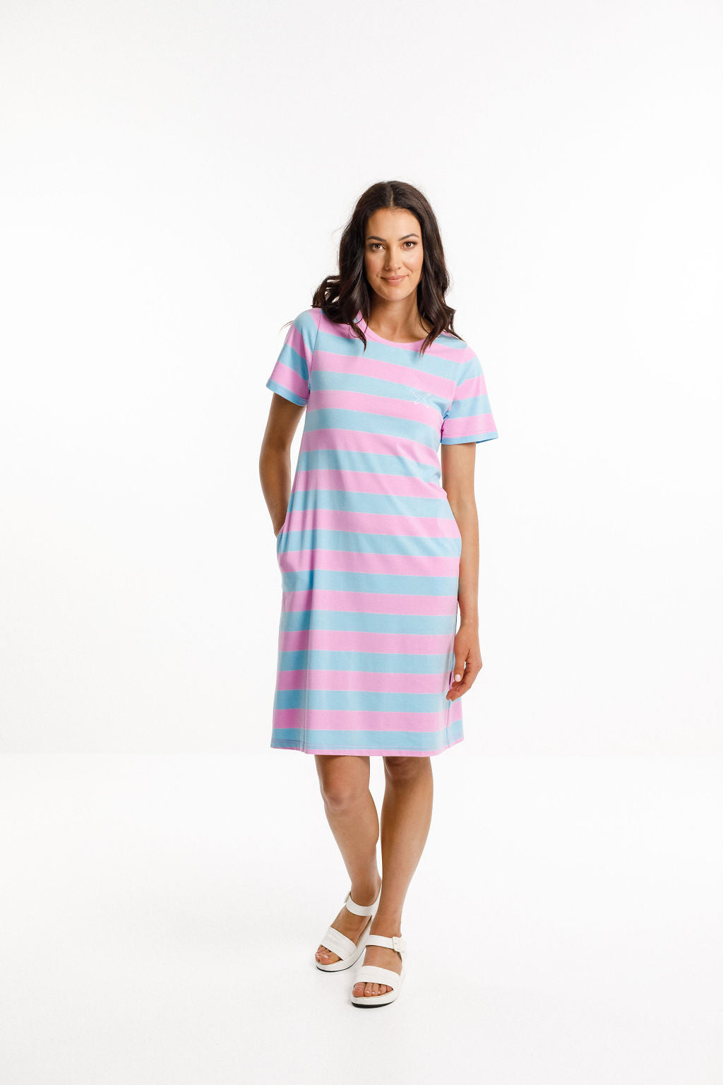 Taylor Tee Dress - Lollipop & Sky Stripe