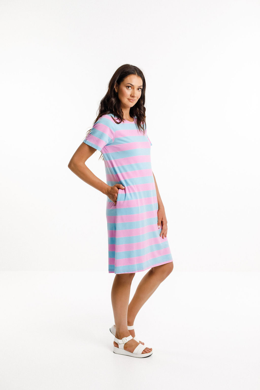 Taylor Tee Dress - Lollipop & Sky Stripe