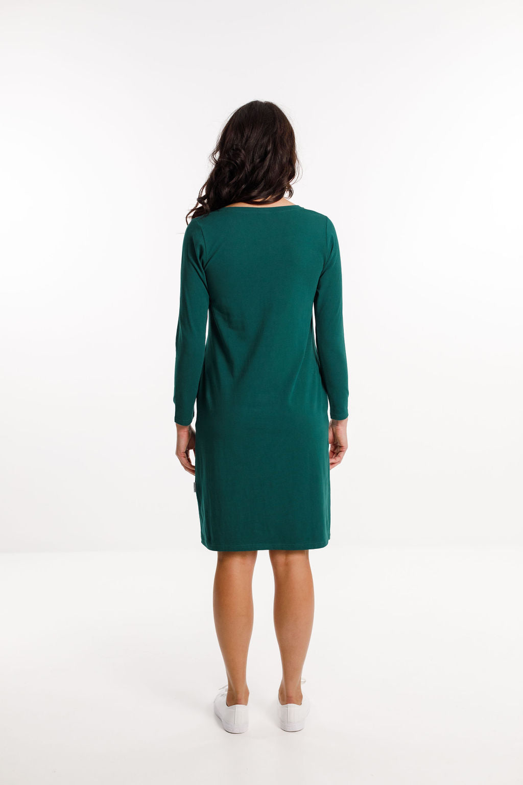 Long Sleeve Taylor Dress - Emerald Green with Cut Circle Print