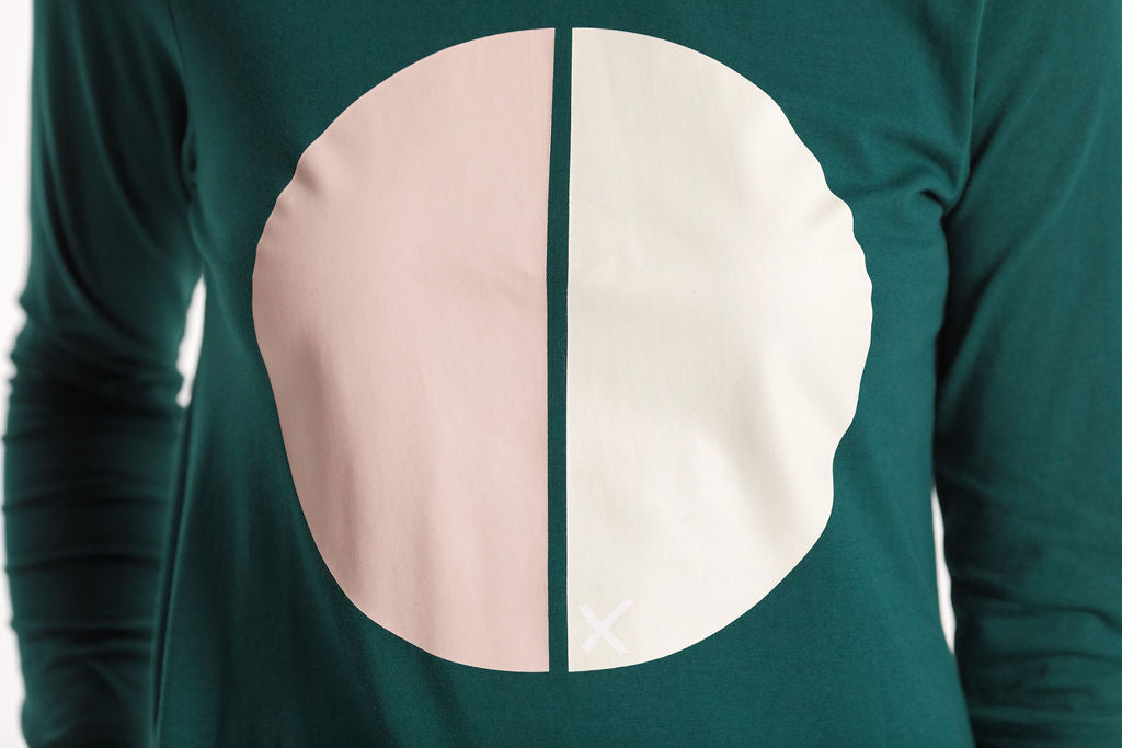 Long Sleeve Taylor Dress - Emerald Green with Cut Circle Print