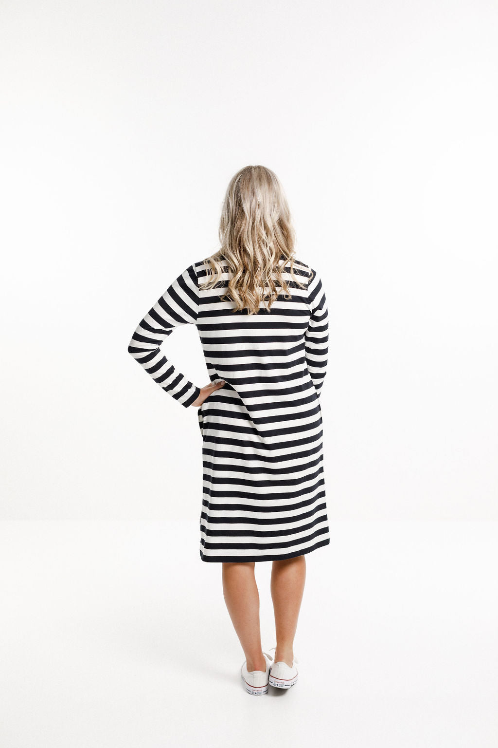 Long Sleeve Taylor Dress - Black & White Stripes