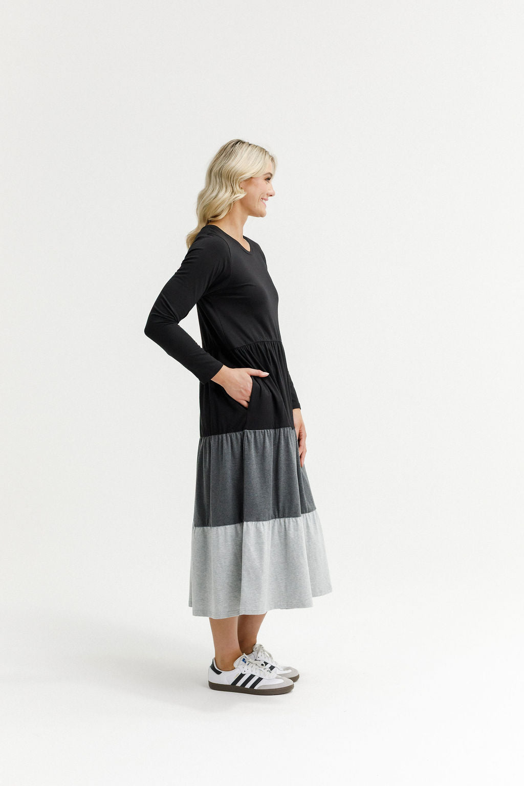 Long Sleeve Kendall Dress - Black/Charcoal/Grey