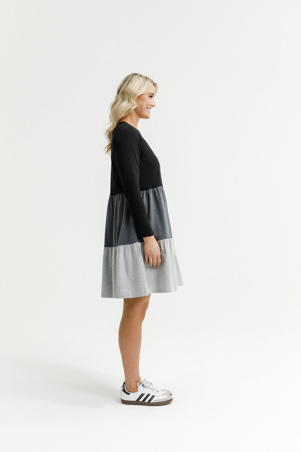 Long Sleeve Kylie Dress - Black/Charcoal/Grey