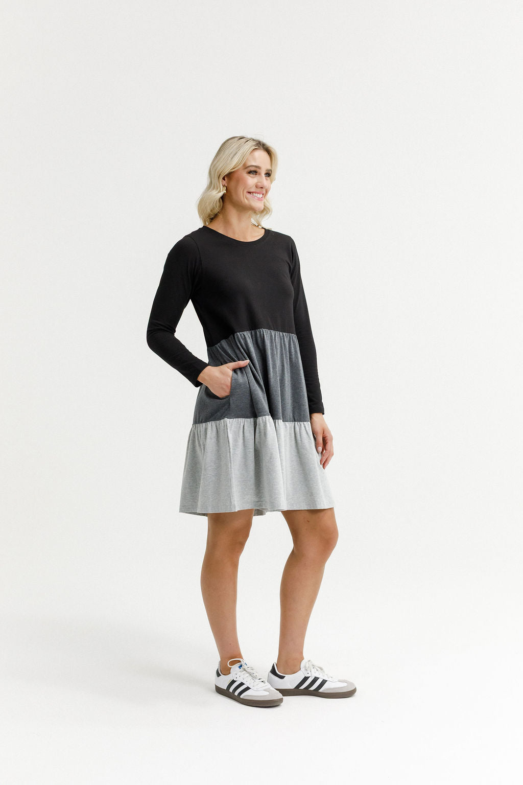 Long Sleeve Kylie Dress - Black/Charcoal/Grey