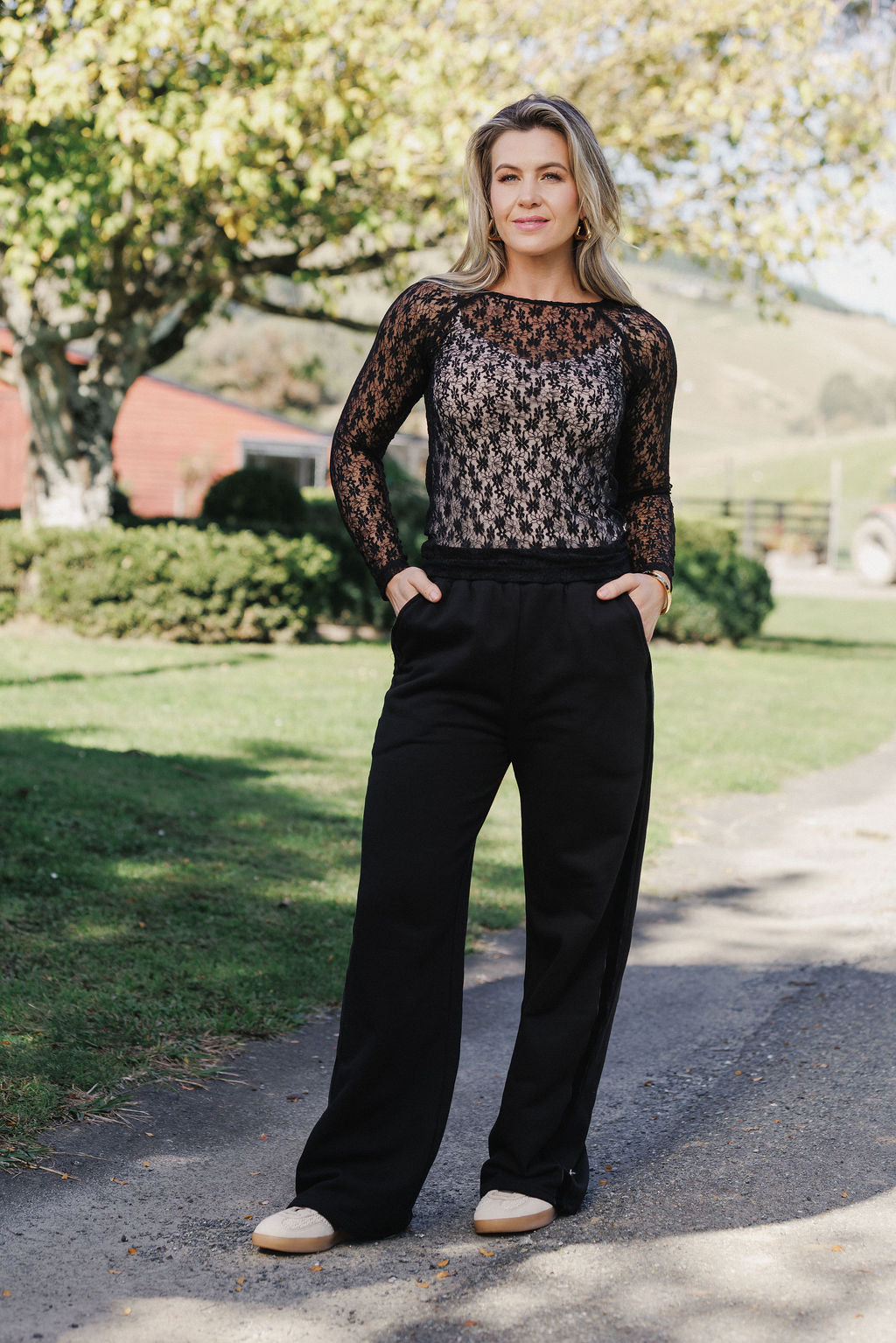 Palazzo Pants - Alpine Weight - Black with Black Velvet Ribbon