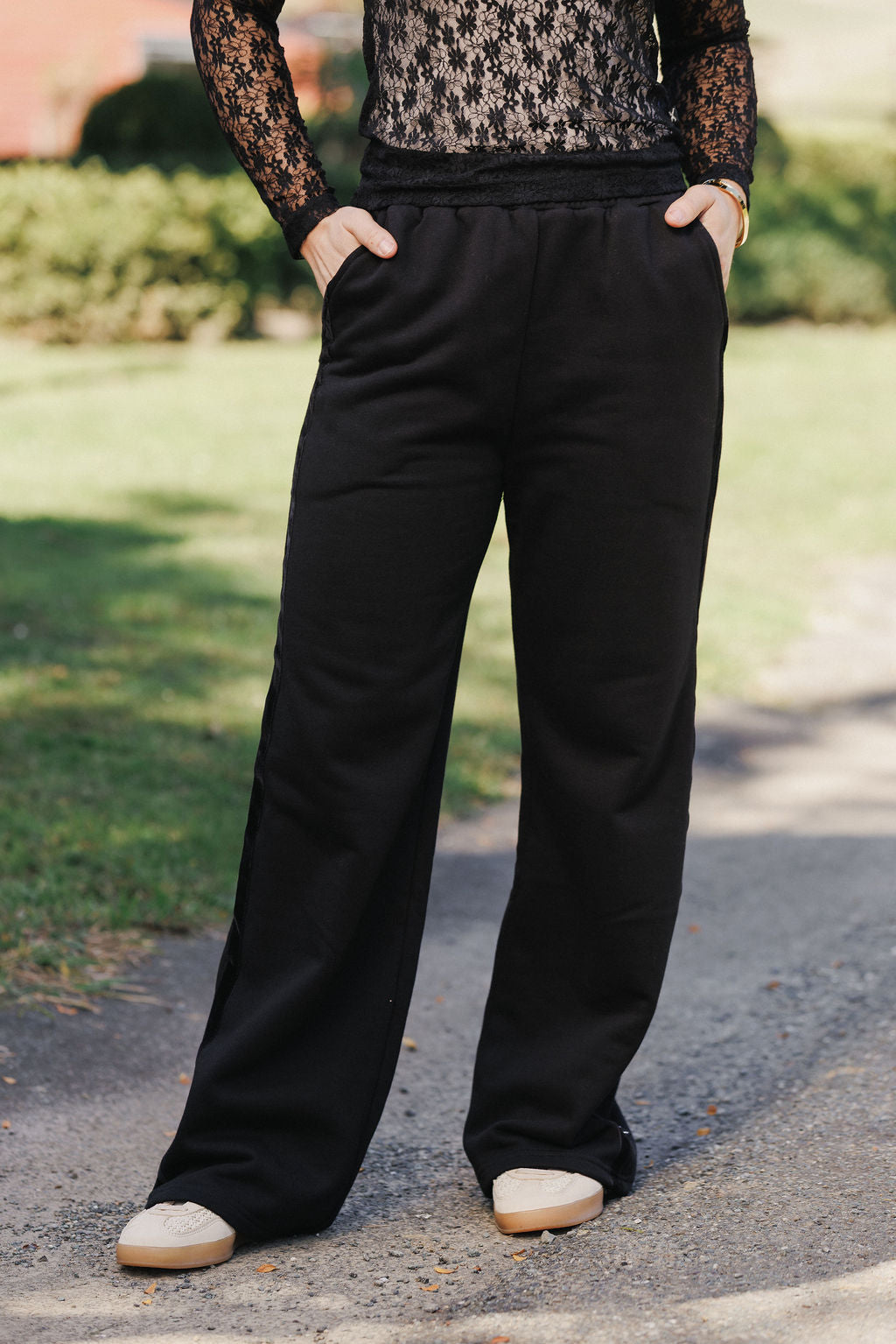 Palazzo Pants - Alpine Weight - Black with Black Velvet Ribbon