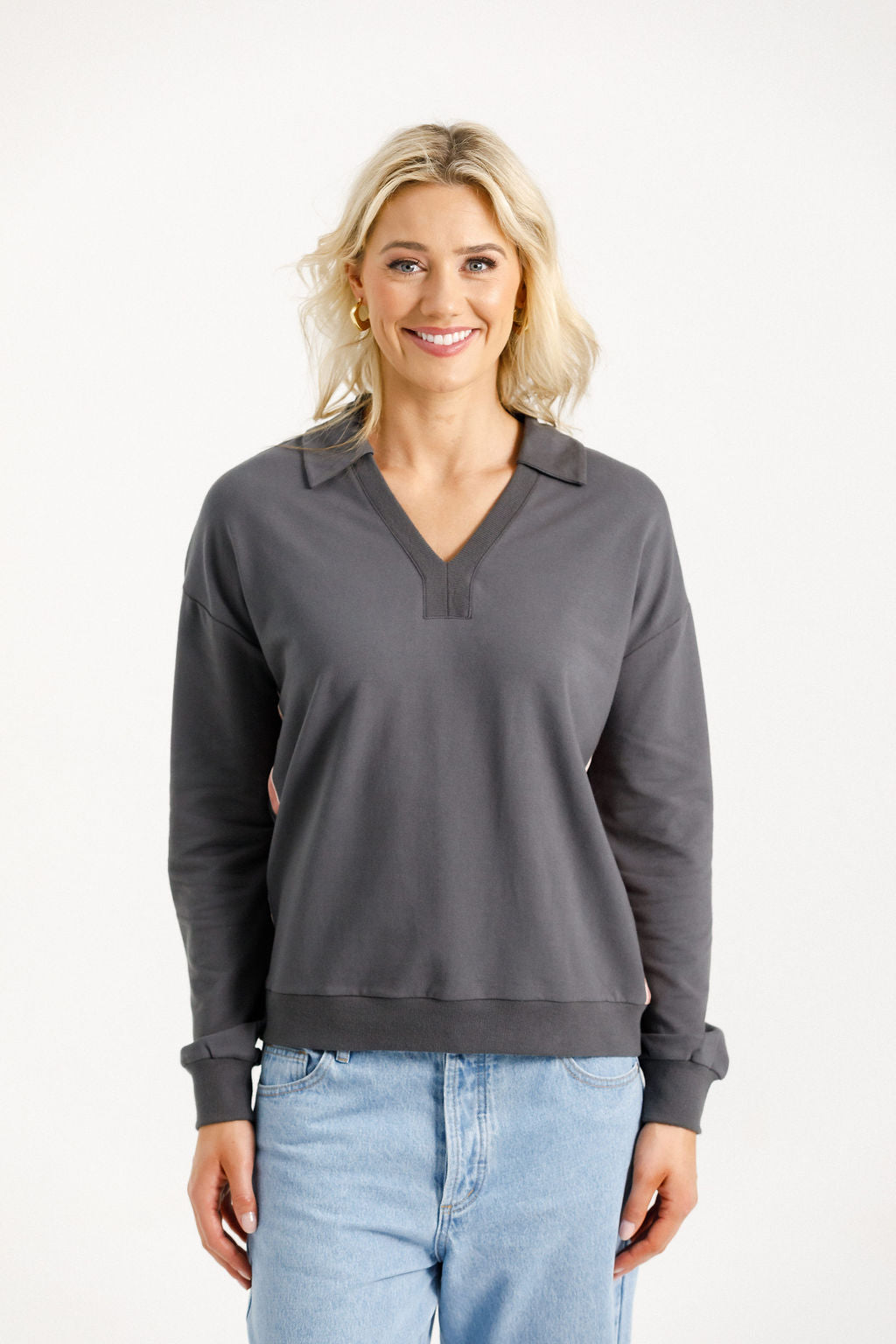 Camilla Collar Crew - Graphite with Blossom Velvet Ribbon