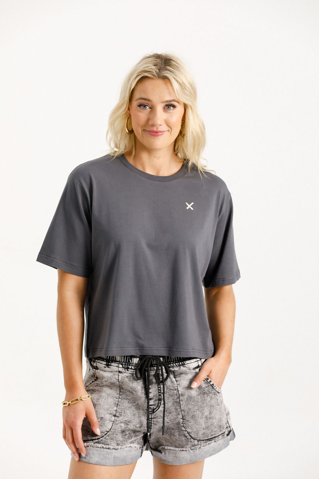 Coming Soon - Becky Tee - Graphite with Ivory X