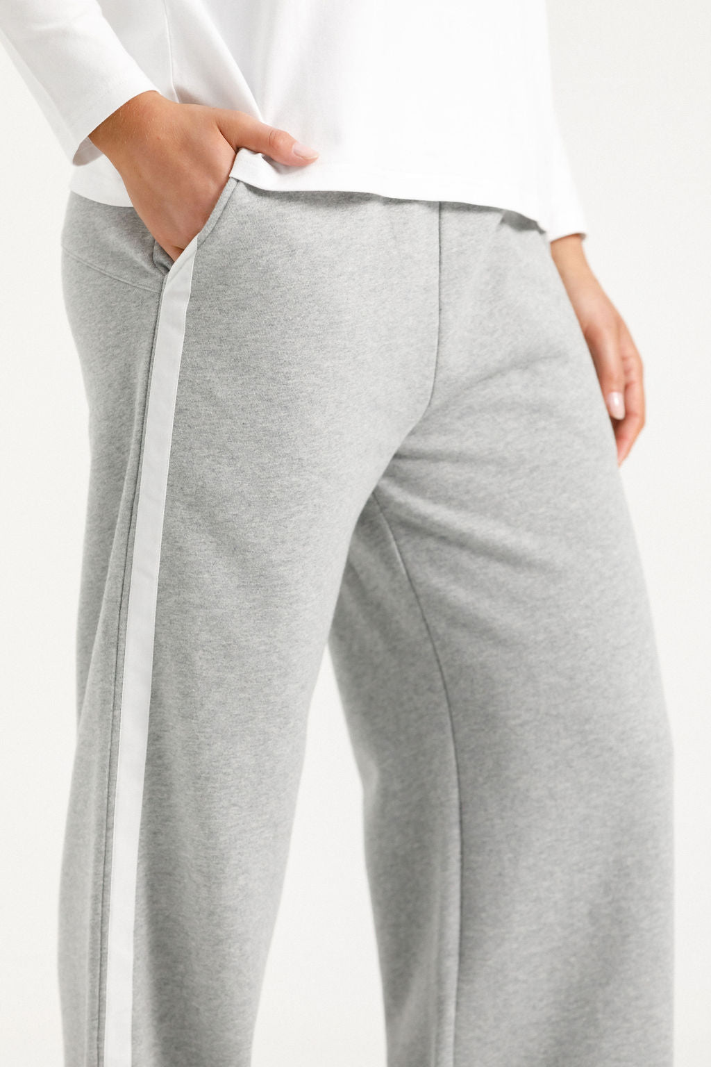 Palazzo Pants - Alpine Weight - Grey Marle with White Velvet Ribbon