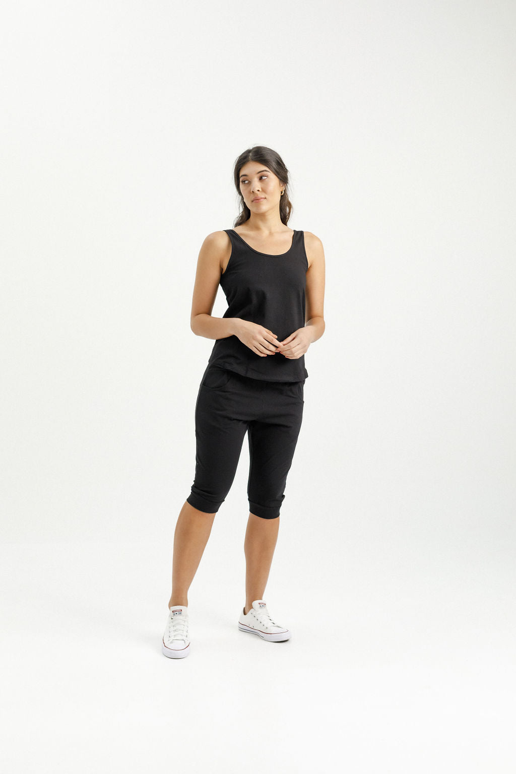 3/4 Apartment Pants - Black with Stormy Stripe X