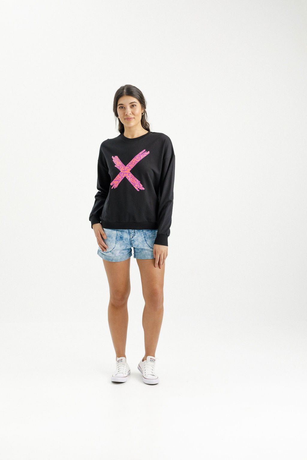 Kayla Crew - Black with Sunset Floral X