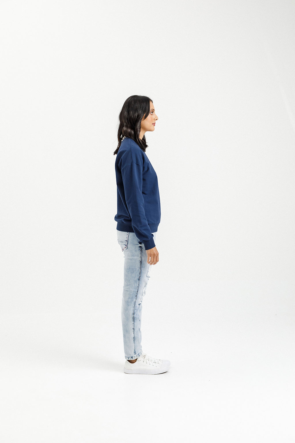 Camilla Crew - Indigo Blue with Tonal Floral Print