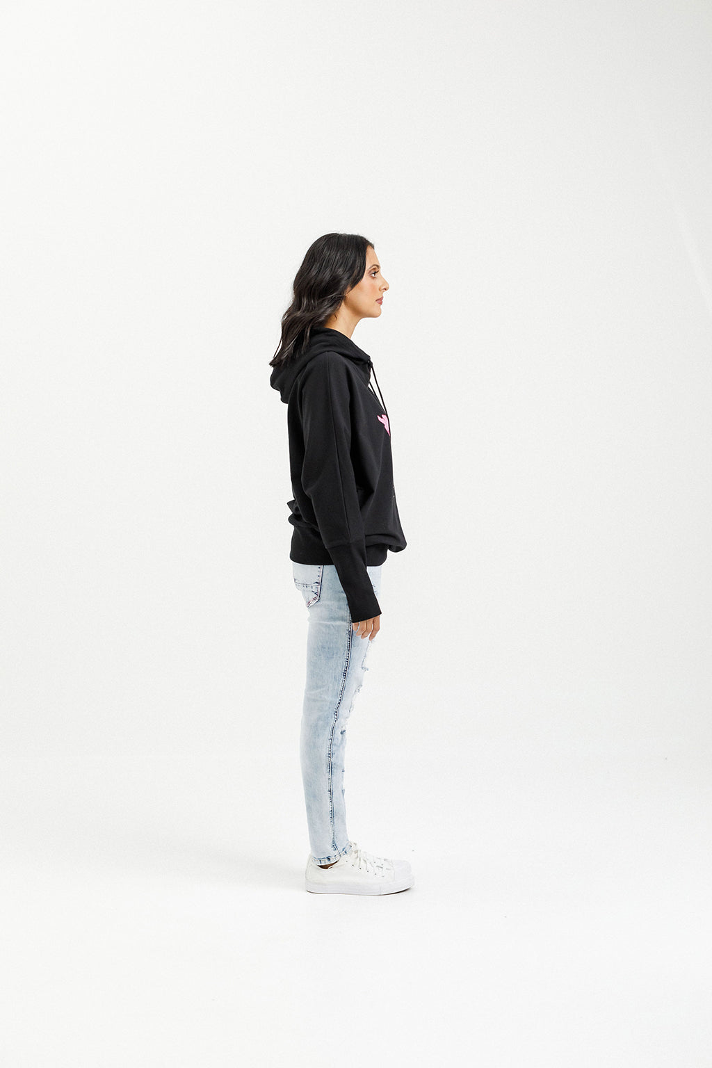 Ellen Hoodie - Black with Irregular Pink Stripe X