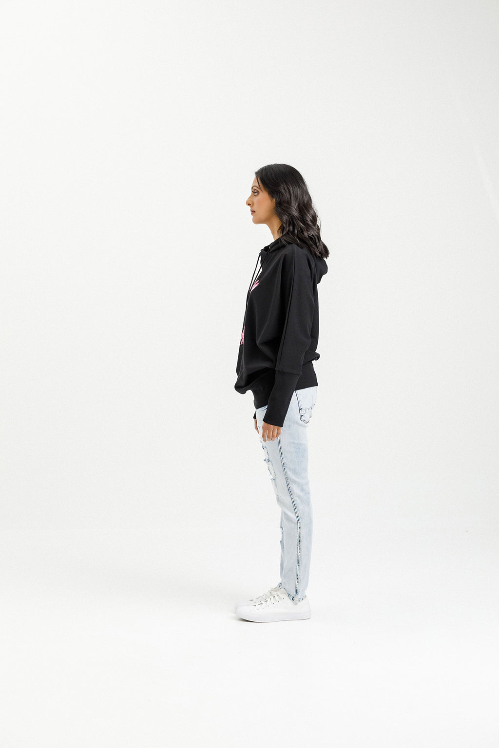 Ellen Hoodie - Black with Irregular Pink Stripe X