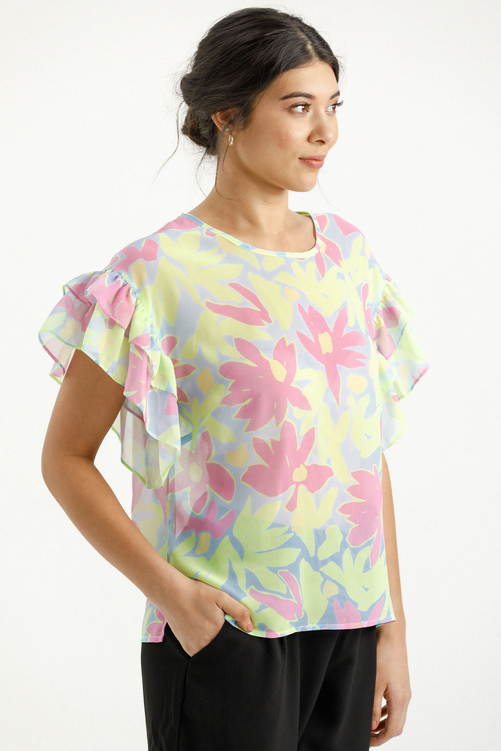 Evelyn Blouse - Lime Daisies