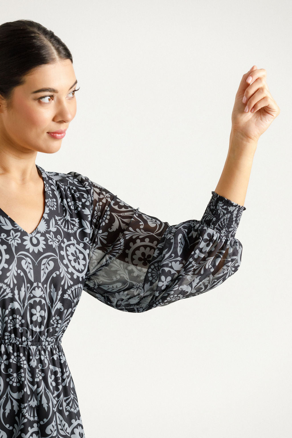 Long Sleeve Greta Dress - Damask