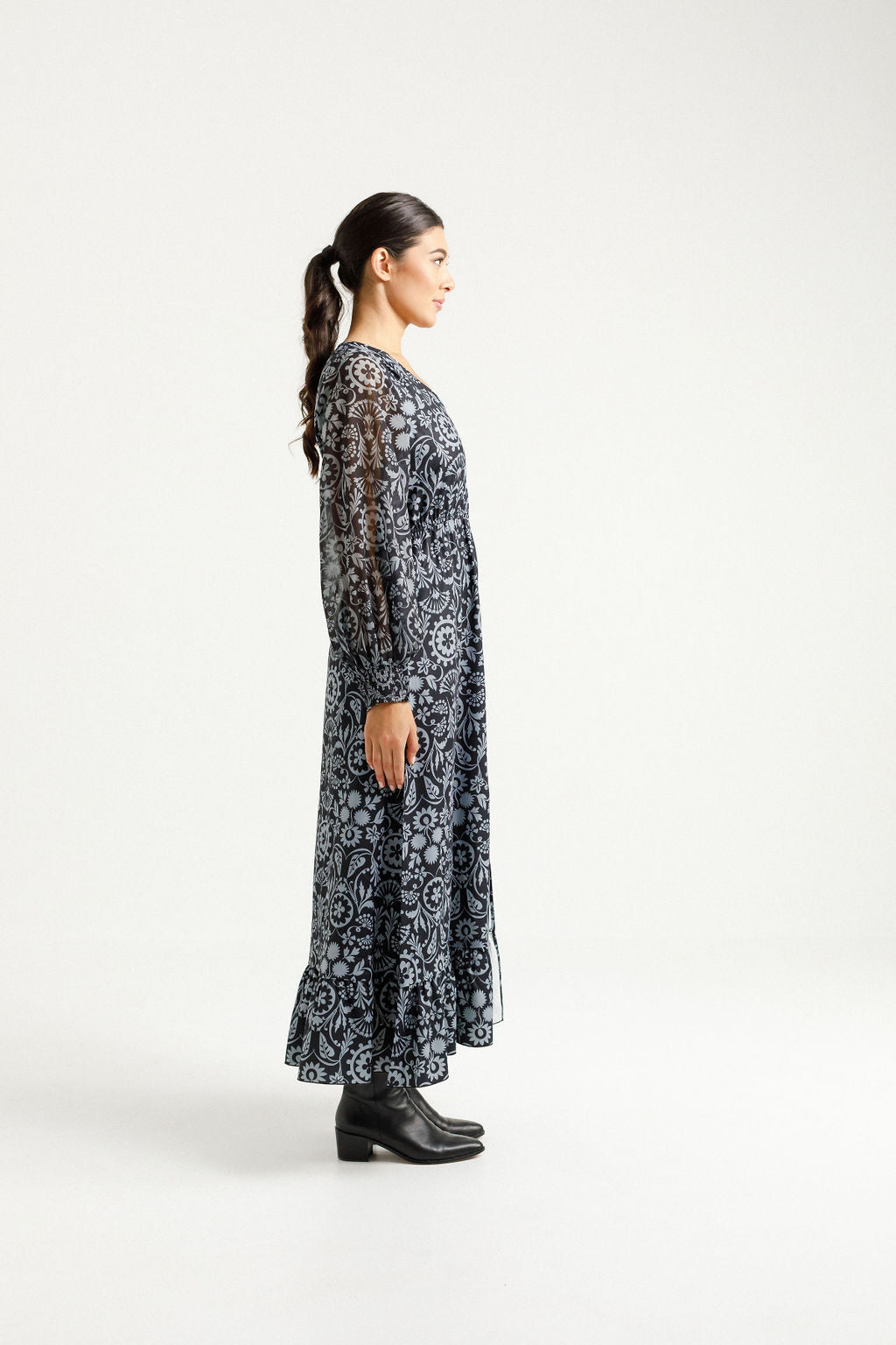 Long Sleeve Greta Dress - Damask