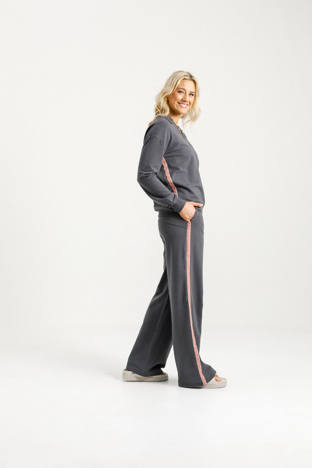 Palazzo Pants - Graphite with Blossom Tape