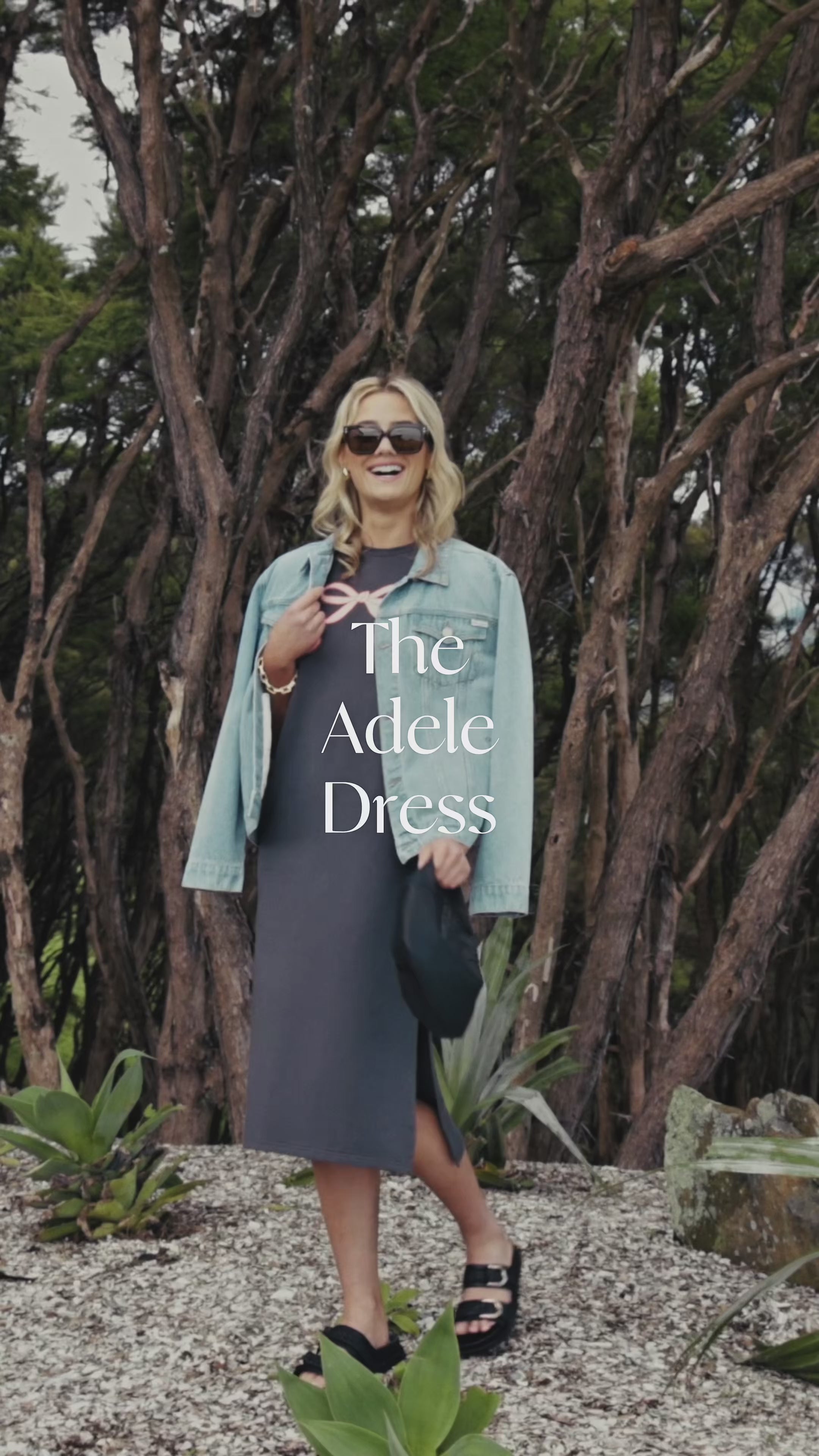 Adele Dress - Graphite with Blossom Berry Bow