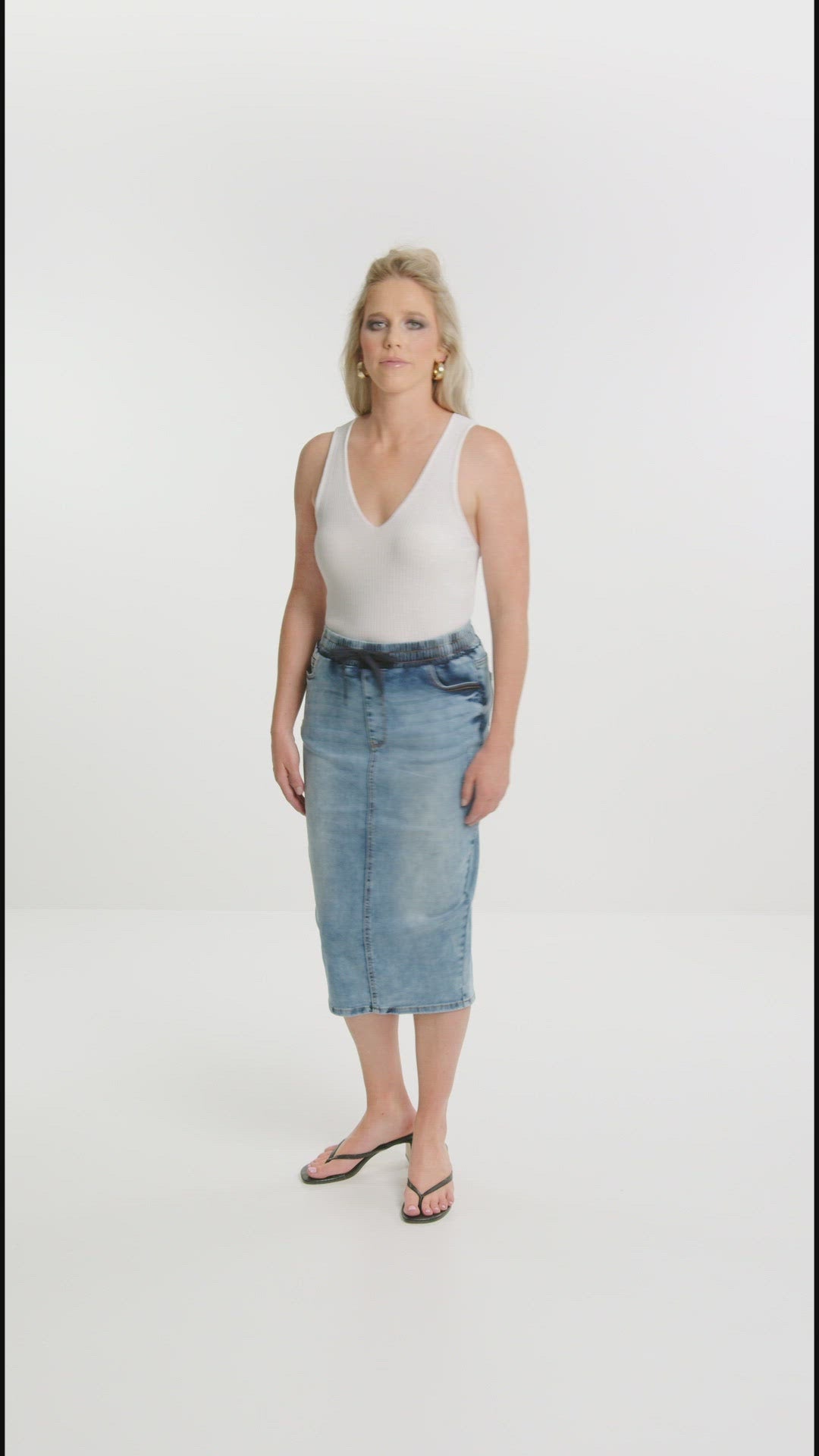 Denim Midi Skirt - Snow Wash