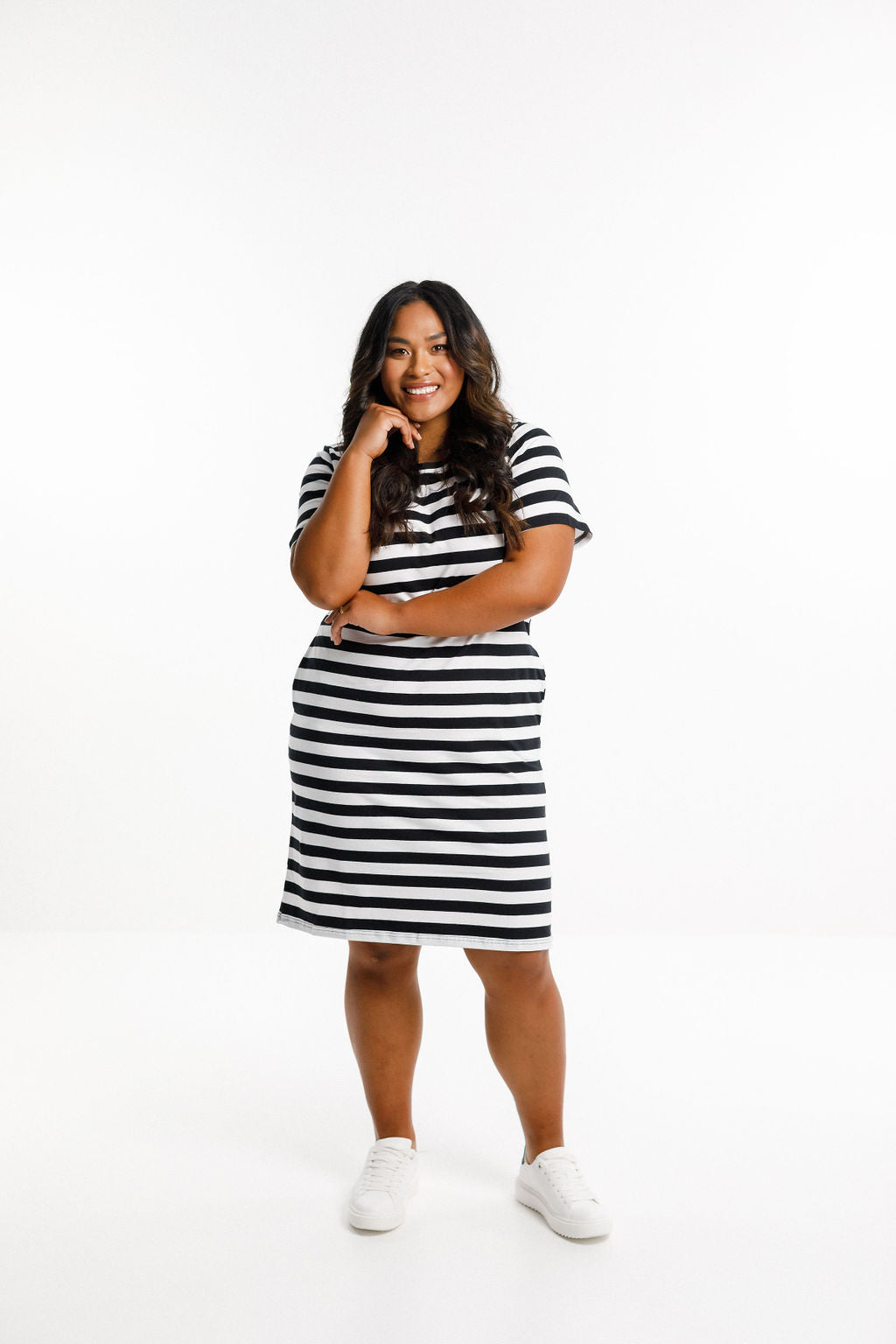 Taylor Tee Dress - Black and White Stripes