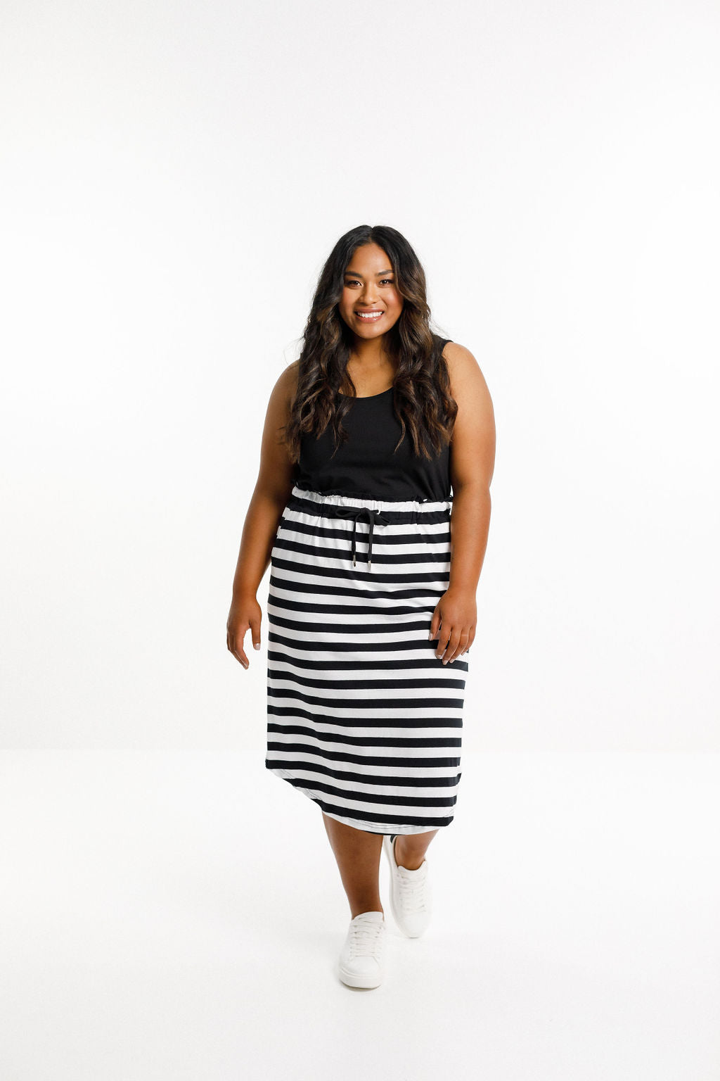Midi Skirt - Black and White Stripes