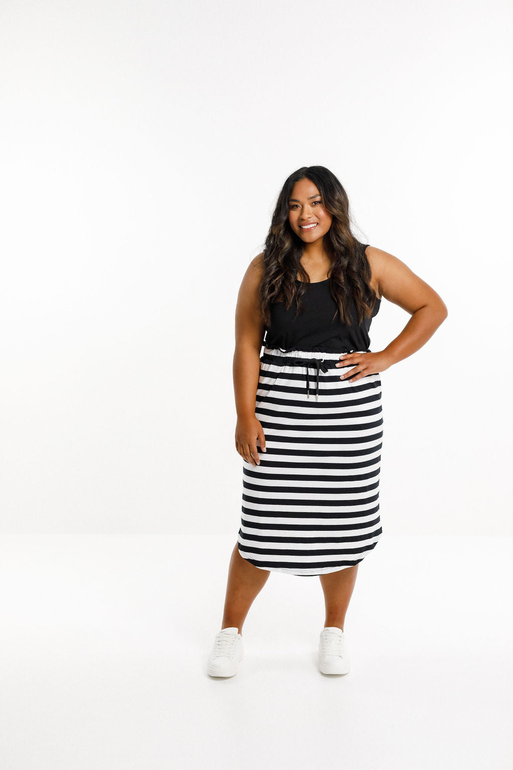 Midi Skirt - Black and White Stripes