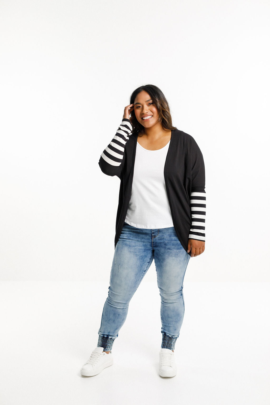 Long Sleeve Batwing Cardi- Black with Black X print