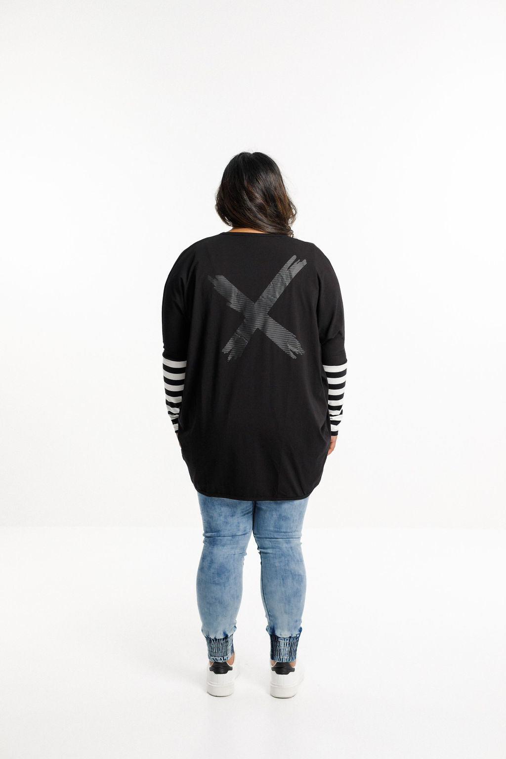 Long Sleeve Batwing Cardi- Black with Black X print
