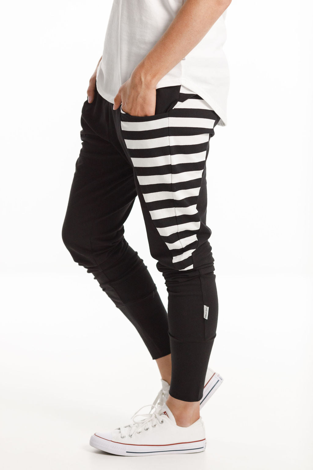 Loft Pant - Black with Black & White Stripe Panel