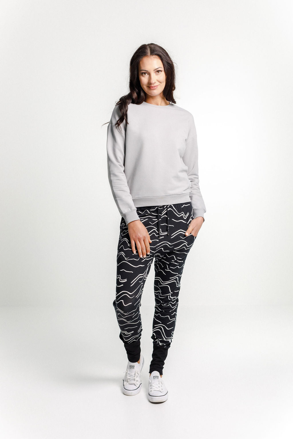 Camilla Crew - Winter Weight - Pewter with Embroidered X