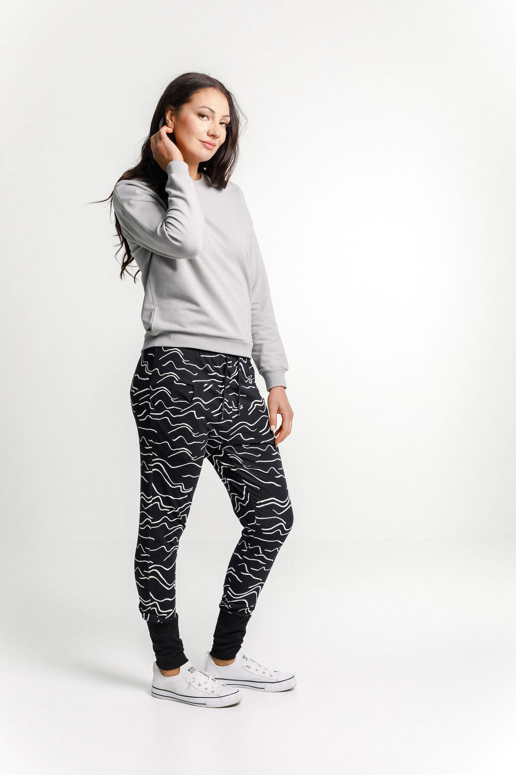 Camilla Crew - Winter Weight - Pewter with Embroidered X