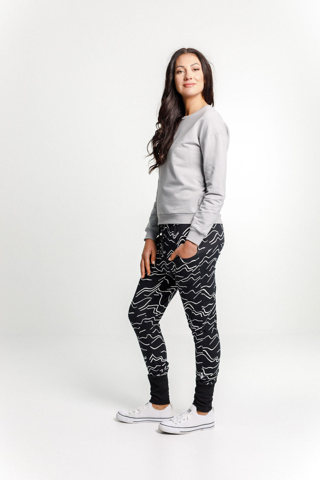 Camilla Crew - Winter Weight - Pewter with Embroidered X