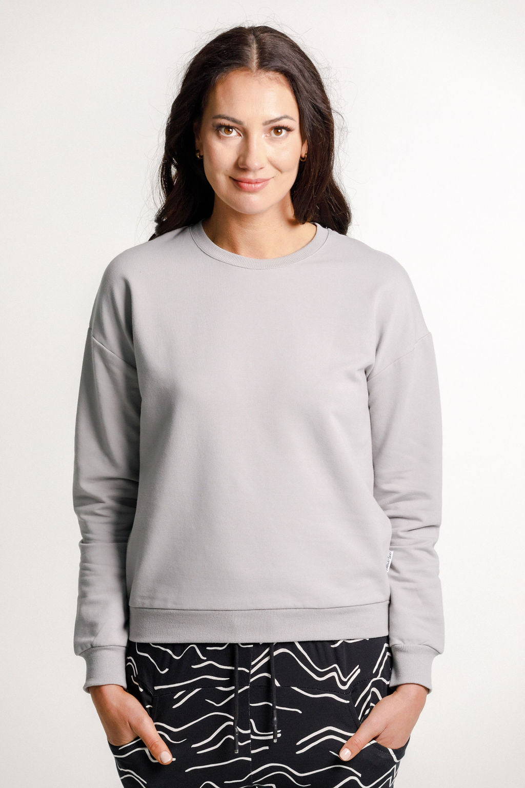 Camilla Crew - Winter Weight - Pewter with Embroidered X