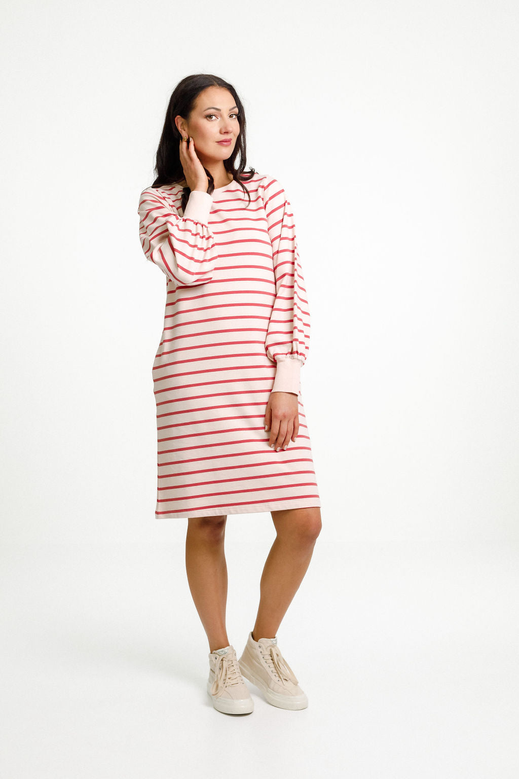 Laylah Dress - Winter Weight - Peach & Tandoori Stripe