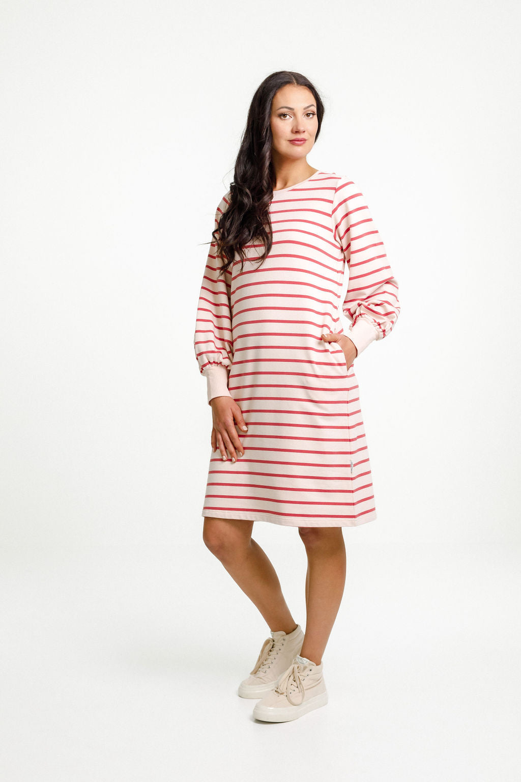 Laylah Dress - Winter Weight - Peach & Tandoori Stripe