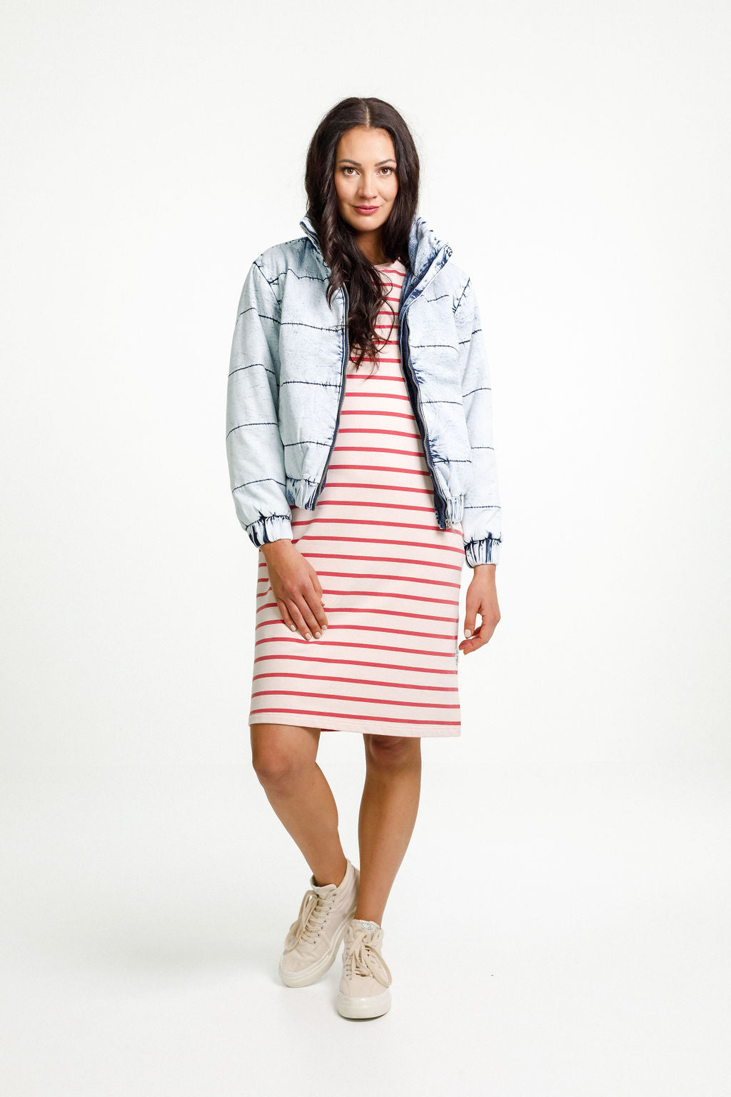 Laylah Dress - Winter Weight - Peach & Tandoori Stripe